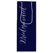 Navy Blue Stilisierte SkriptWedding Bridesmaid Geschenktüte Für Weinflaschen (Vorderseite)