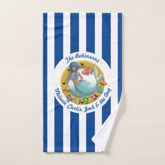 Navy Blue Striaid Porthole Summer Beach Badhandtuch Set (Handtuch)