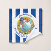 Navy Blue Striaid Porthole Summer Beach Badhandtuch Set (Waschlappen)