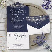 Navy Blue String Lights Elegantes SkriptWedding All In One Einladung