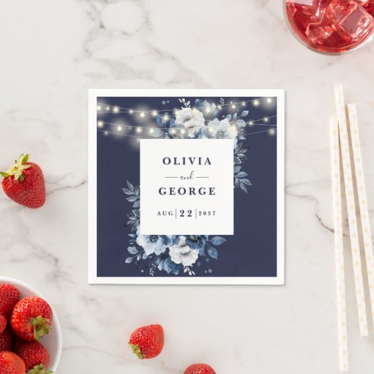 Navy Blue String Lights Floral Wedding Napkin Serviette (Beispiel)