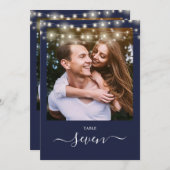 Navy Blue String Lights Foto Tischnummer (Vorne/Hinten)
