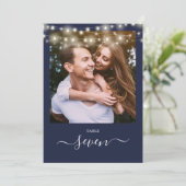 Navy Blue String Lights Foto Tischnummer (Stehend Vorderseite)