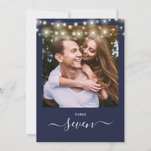 Navy Blue String Lights Foto Tischnummer