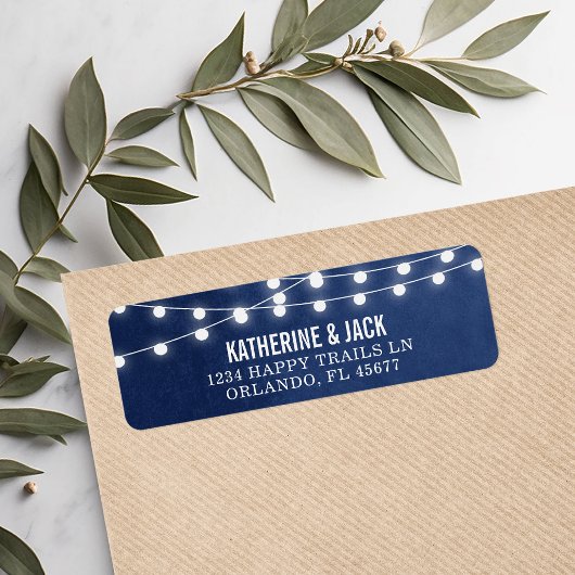 Navy Blue String Lights Hochzeitadresse Labels