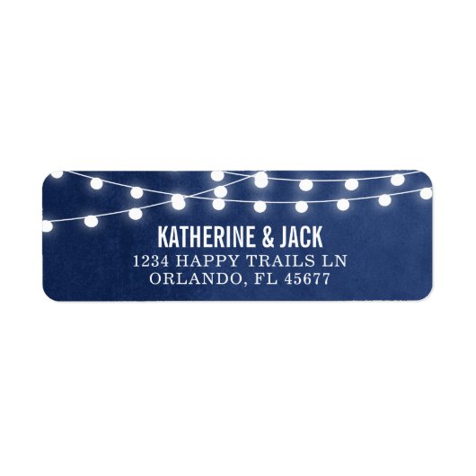 Navy Blue String Lights Hochzeitadresse Labels (Vorne)