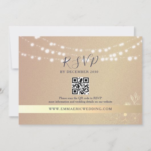 Navy Blue String Lights Hochzeiten QR Code Einladu Einladung (Rückseite)
