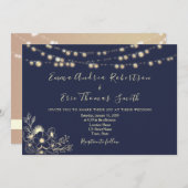 Navy Blue String Lights Hochzeiten QR Code Einladu Einladung (Vorne/Hinten)