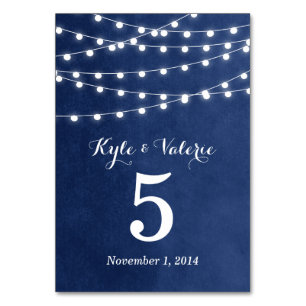 Navy Blue String Lights Hochzeiten Tischnummern