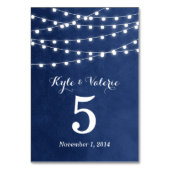 Navy Blue String Lights Hochzeiten Tischnummern (Vorderseite)