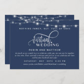 Navy Blue, String Lights, Online Virtual Wedding Einladung (Vorne/Hinten)