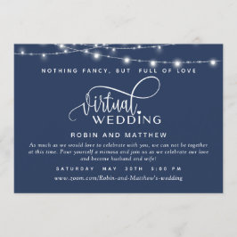 Navy Blue, String Lights, Online Virtual Wedding Einladung