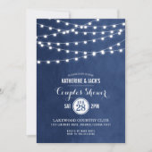 Navy Blue String Lights Paare Dusche Einladung (Vorderseite)