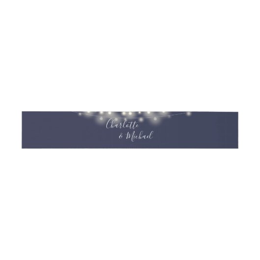 Navy Blue String Lights Signature Script Einladungsbanderole (Flach)