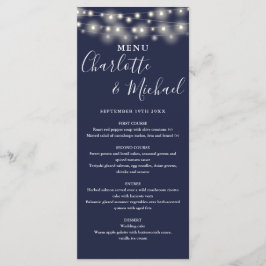 Navy Blue String Lights Signature Wedding Menu Menükarte
