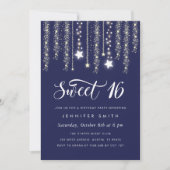 Navy Blue String Lights Sweet 16 Einladung (Vorderseite)