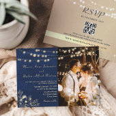 Navy Blue String Lights Wedding QR Einladung