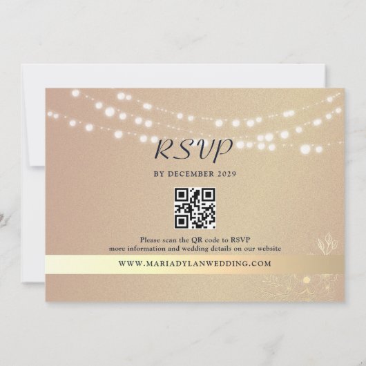 Navy Blue String Lights Wedding QR Einladung (Rückseite)