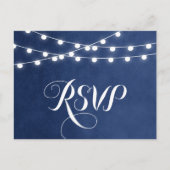 Navy Blue String Lights Wedding RSVP Postcard Einladungspostkarte (Vorderseite)