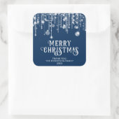 Navy Blue String Lights Weihnachts-Gastgeschenk Quadratischer Aufkleber (Tasche)