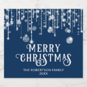 Navy Blue String Lights Weihnachts-Party Schaumweinetikett (Einzelnes Label)