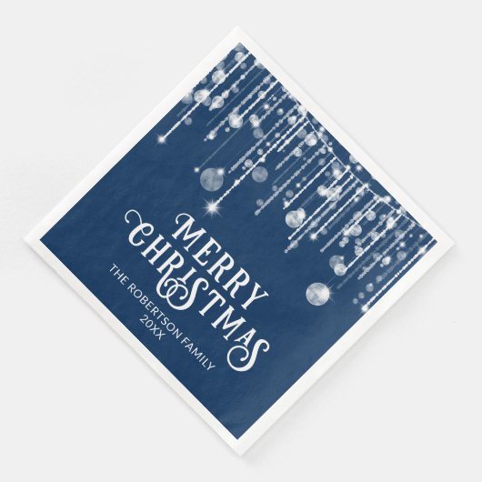 Navy Blue String Lights Weihnachts-Party Serviette (Ecke)