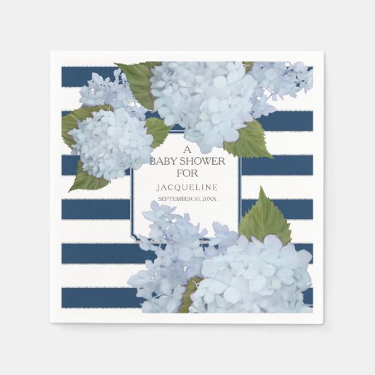 Navy Blue Strip Hydrangea Floral Baby Show Serviette (Vorderseite)