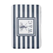 Navy Blue Strip Monogram Nautical Seepferd Bath m Badematte (Vorderseite Vertikal)