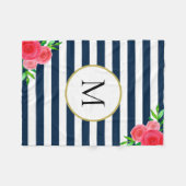 Navy Blue Strip Watercolor Floral Monogram Fleecedecke (Vorderseite (Horizontal))