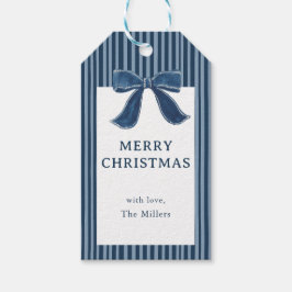 Navy Blue Stripe Bow Holiday Christmas Gift Tags Geschenkanhänger