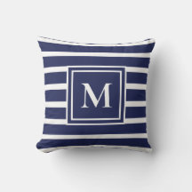 Navy Blue Stripe Moderne Monogram Coastal Nautic