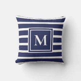 Navy Blue Stripe Moderne Monogram Coastal Nautic Kissen