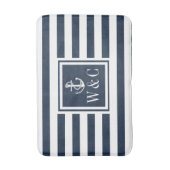 Navy Blue Stripe Monogram Initials Nautical Anchor Badematte (Vorderseite Vertikal)