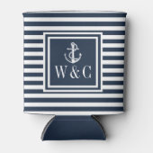 Navy Blue Stripe Nautical Anchor Monogram Dosenkühler (Vorderseite)