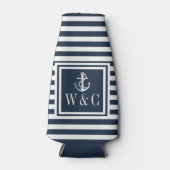 Navy Blue Stripe Nautical Anchor Monogram Flaschenkühler (Vorderseite)