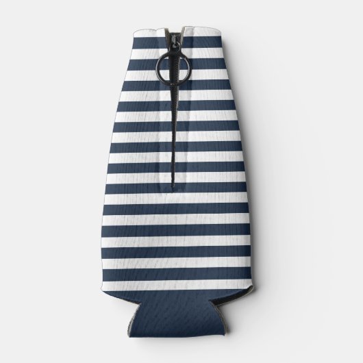 Navy Blue Stripe Nautical Anchor Monogram Flaschenkühler (Rückseite)