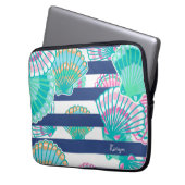 Navy Blue Stripe Seashell Laptopschutzhülle (Vorderseite Links)