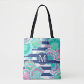 Navy Blue Stripe Seashell Monogram Tasche (Vorderseite)