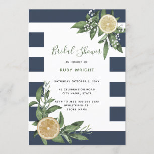 Navy Blue Stripe Wassercolor Lemon Brautparty Einladung