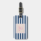 Navy Blue Striped Monogram Personalisiert Gepäckanhänger (Vorderseite vertikal)