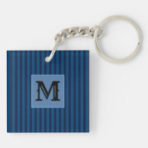 Navy Blue Stripes Acrylic Keychain Capital Initial