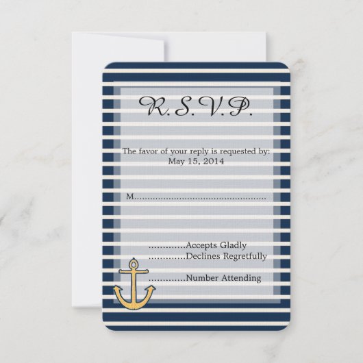 Navy Blue Stripes Anchor Wedding RSVP (Vorderseite)
