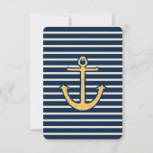 Navy Blue Stripes Anchor Wedding RSVP Karte (Rückseite)