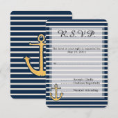 Navy Blue Stripes Anchor Wedding RSVP Karte (Vorne/Hinten)