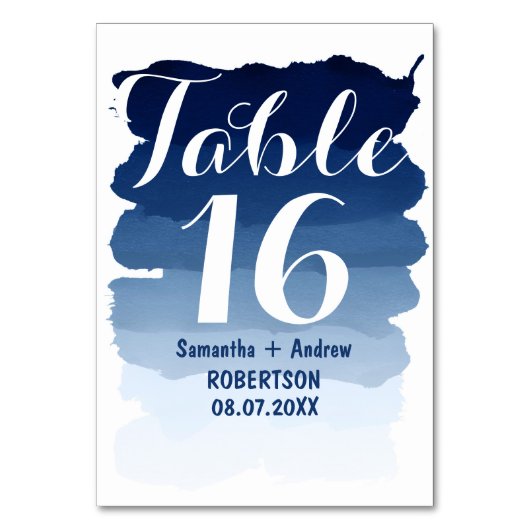 Navy Blue Stripes Aquarellfarbe Ober Tischnummer (Vorderseite)