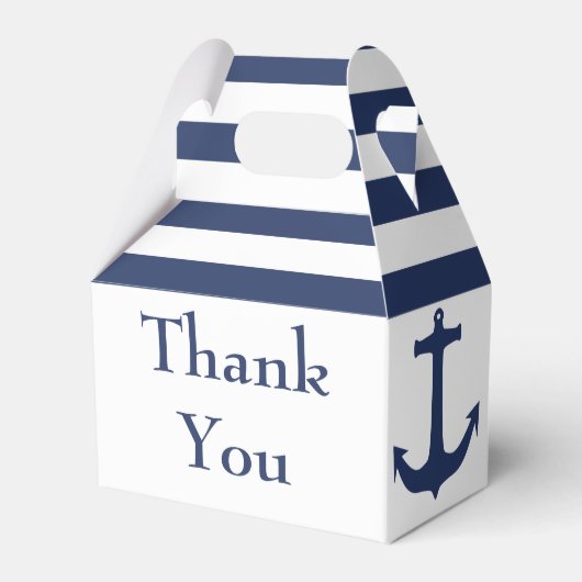Navy Blue Stripes Boat Anchor Nautical Theme Geschenkschachtel (Vorderseite)
