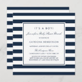 Navy Blue Stripes Es ist ein Boy Baby Dusche Brunc Einladung (Vorne/Hinten)
