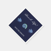 Navy Blue Stripes Familienname Fish Beach House Serviette (Ecke)
