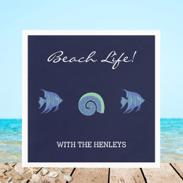 Navy Blue Stripes Familienname Fish Beach House Serviette