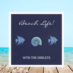 Navy Blue Stripes Familienname Fish Beach House Serviette